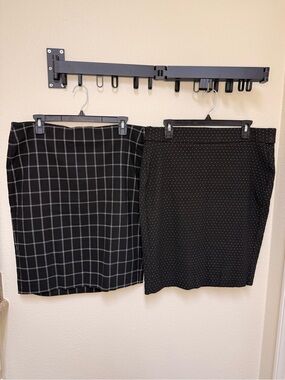 2 ELLE Pencil Bodycon Skirts L Workwear Stretch Waist Black White Plaid Polkadot